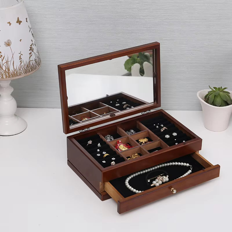 6 Layers Wooden Jewelry Box Jewelry Display Casket Earrings Ring Boxes Jewelry Organizer Gift Box White/Brown