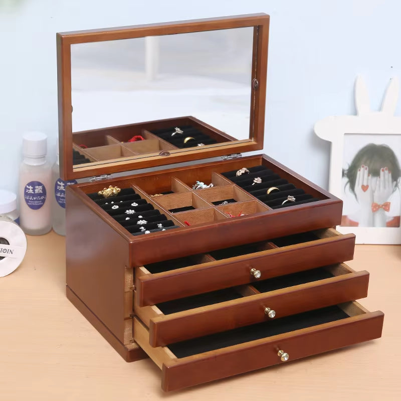 6 Layers Wooden Jewelry Box Jewelry Display Casket Earrings Ring Boxes Jewelry Organizer Gift Box White/Brown