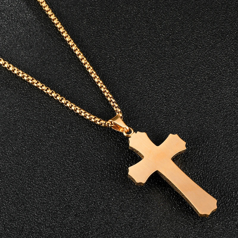 Christian Jesus Cross Pendant Necklace Stainless Steel Multilayer Crucifix Collares for Men Jewelry High Quality