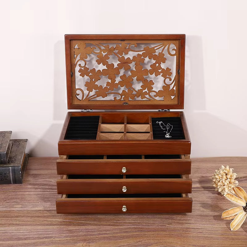 6 Layers Wooden Jewelry Box Jewelry Display Casket Earrings Ring Boxes Jewelry Organizer Gift Box White/Brown