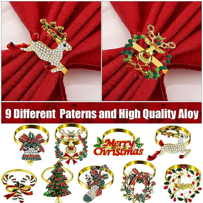 9 Pieces Christmas Napkin Rings Set Metal Christmas Napkin Holder Christmas Tree Napkin Ring Decor