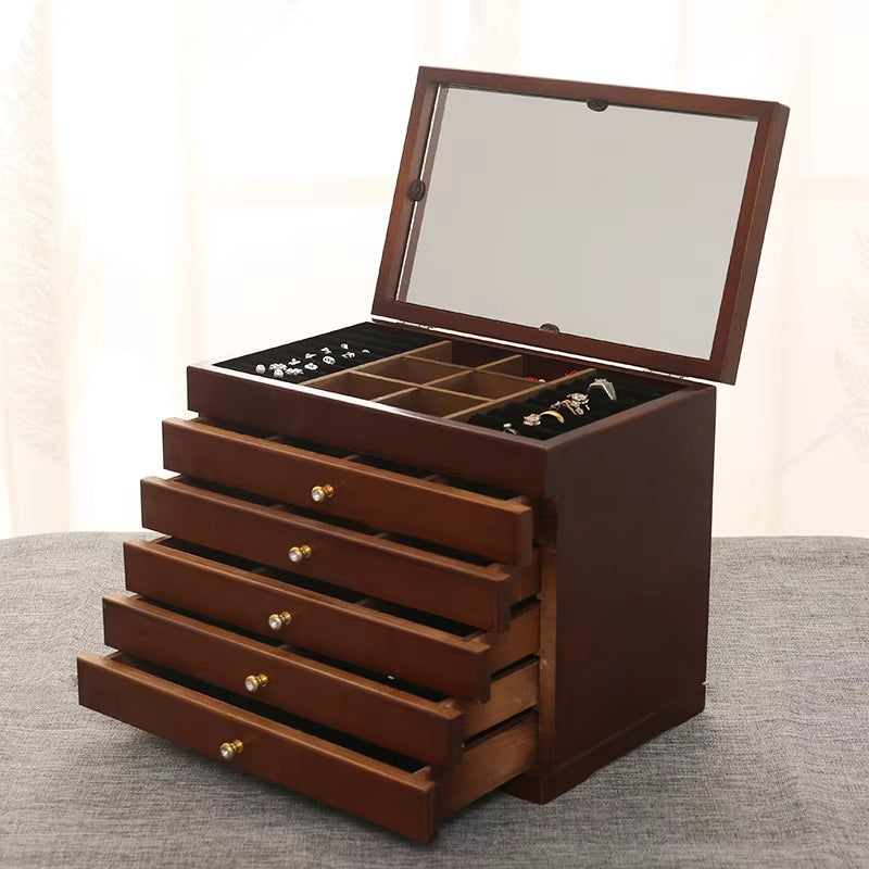 6 Layers Wooden Jewelry Box Jewelry Display Casket Earrings Ring Boxes Jewelry Organizer Gift Box White/Brown