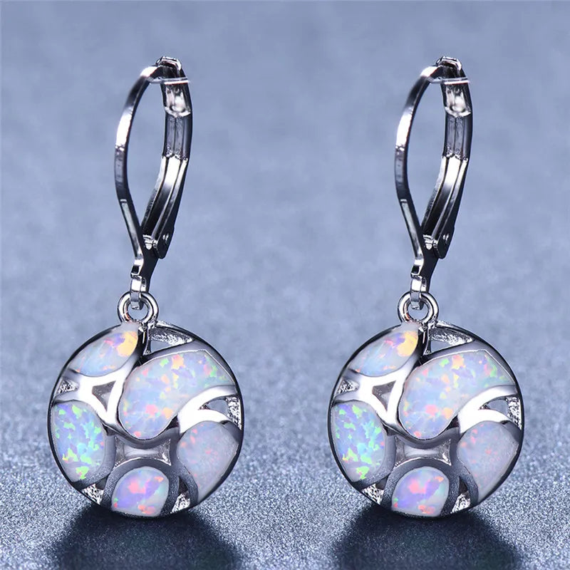 2022 Bohemian Jewelry Blue/White Imitation Fire Opal Long Dangle Earrings for Women Cute round Geometric Pendant Hoop Earrings