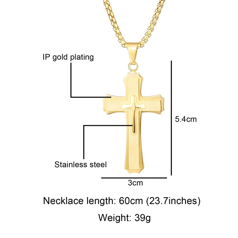 Christian Jesus Cross Pendant Necklace Stainless Steel Multilayer Crucifix Collares for Men Jewelry High Quality