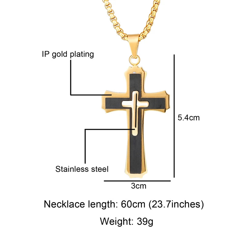 Christian Jesus Cross Pendant Necklace Stainless Steel Multilayer Crucifix Collares for Men Jewelry High Quality