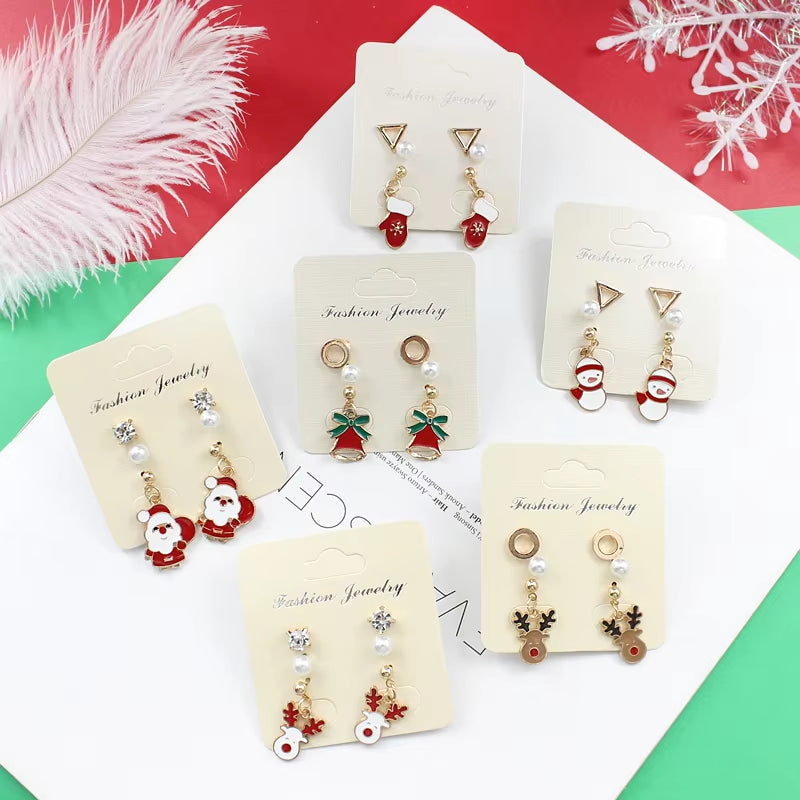 Santa Claus Christmas Earrings Snowman Deer Bell Christmas Tree Ear Jewelry Accessories Lovely Xmas Gift for Womennew Year Gifts