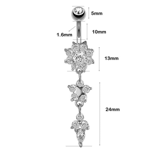 Anklet Bracelets for Women Vida 4Th of July Women Rhinestone Flower Navel Belly Button Ring Bar Body Piercing