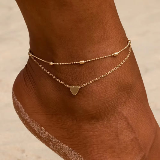 Female Heart Anklets Bracelet Sandals Foot Jewelry Leg New Anklets on Foot Bracelets for Women Leg Chain Jewelry Accessories