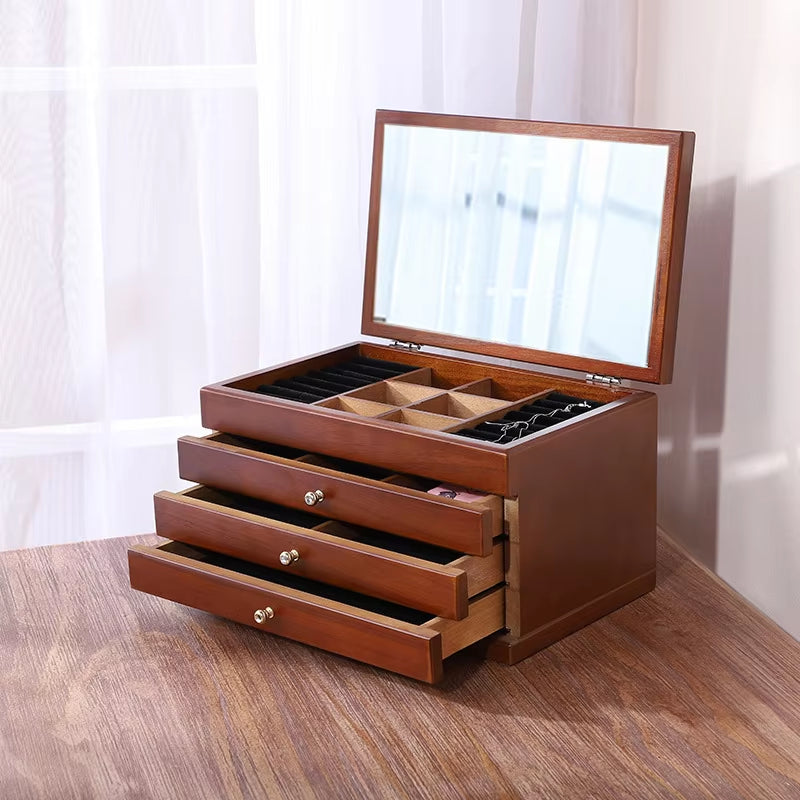 6 Layers Wooden Jewelry Box Jewelry Display Casket Earrings Ring Boxes Jewelry Organizer Gift Box White/Brown