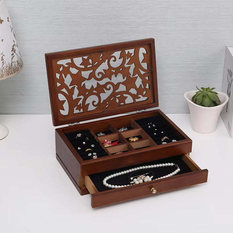 6 Layers Wooden Jewelry Box Jewelry Display Casket Earrings Ring Boxes Jewelry Organizer Gift Box White/Brown