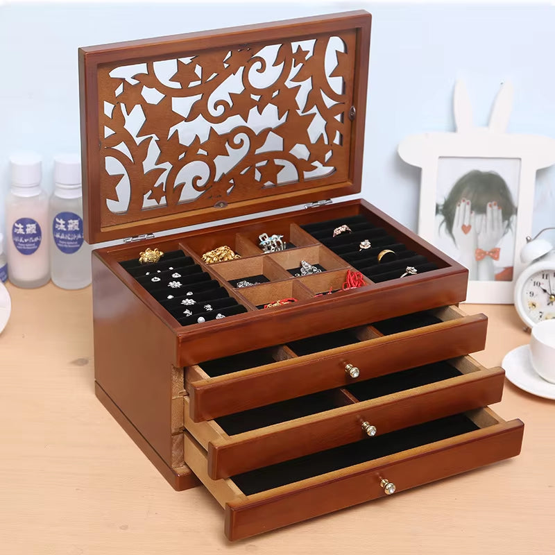 6 Layers Wooden Jewelry Box Jewelry Display Casket Earrings Ring Boxes Jewelry Organizer Gift Box White/Brown