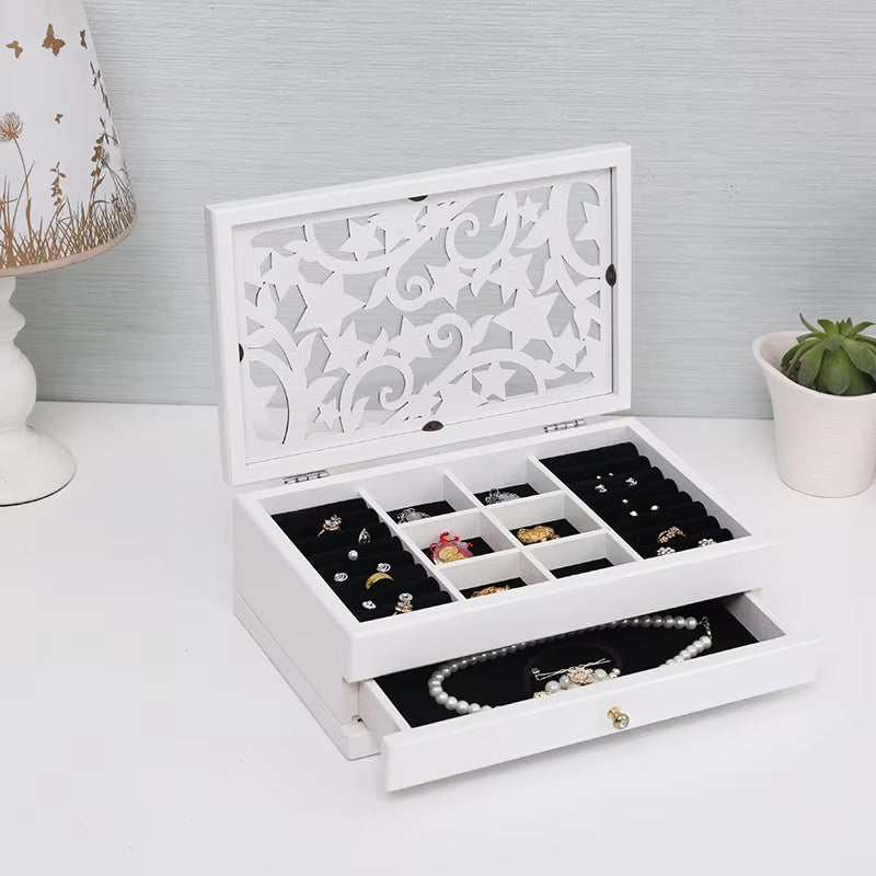 6 Layers Wooden Jewelry Box Jewelry Display Casket Earrings Ring Boxes Jewelry Organizer Gift Box White/Brown