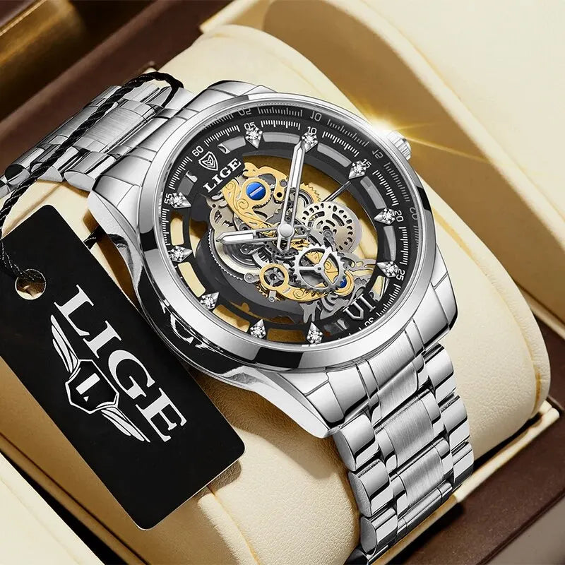 New Men Watch Skeleton Quartz Wristwatch Gold Skeleton Retro Man Watch Top Brand Luxury Clock Mens Watches Reloj Hombre