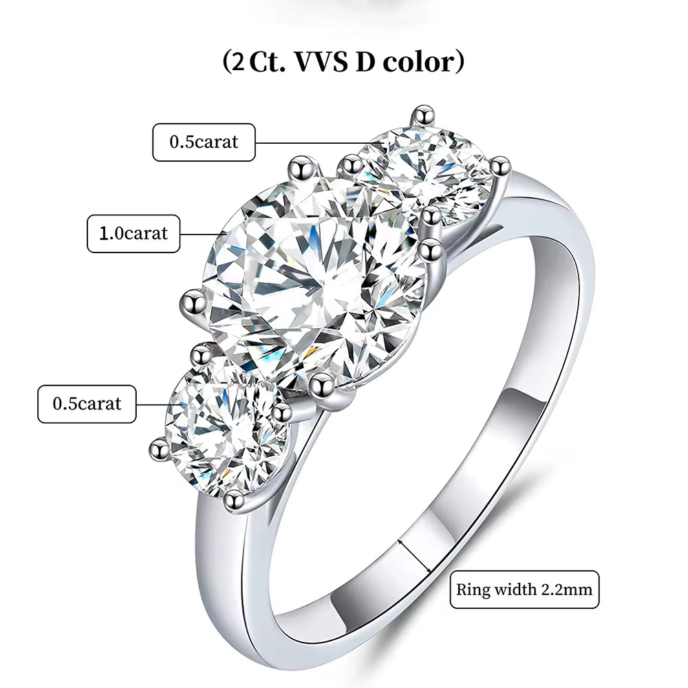 Genuine 18K Gold Color Ring for Women 2Ct D VVS1 round Moissanite Diamond 925 Silver Engagement Wedding Jewelry with Certificate