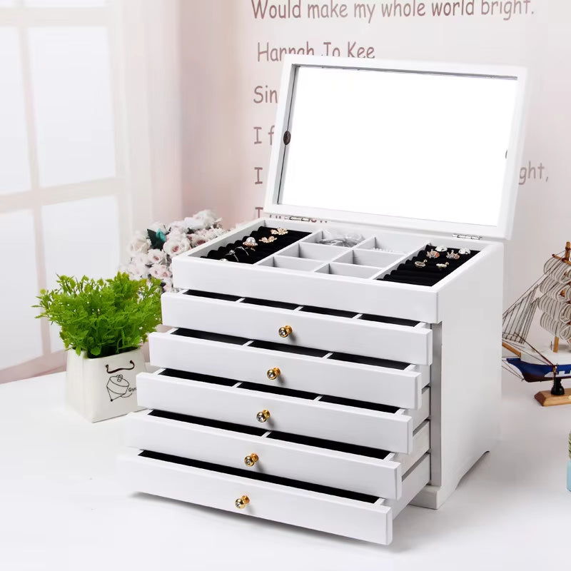 European 6 Floors Wood Jewelry Box Jewelry Display Casket / Earrings Ring Box /Jewelry Box Organizer /Case for Jewelry Gifts