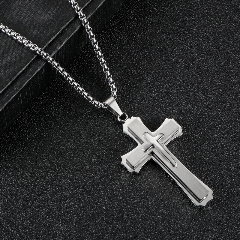 Christian Jesus Cross Pendant Necklace Stainless Steel Multilayer Crucifix Collares for Men Jewelry High Quality