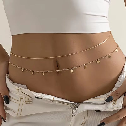 Sexy Double Thin Chain Women'S Waist Chain Charming Butterfly Stainless Steel Belly Chain Summer Beach Bikini Body Jewelry