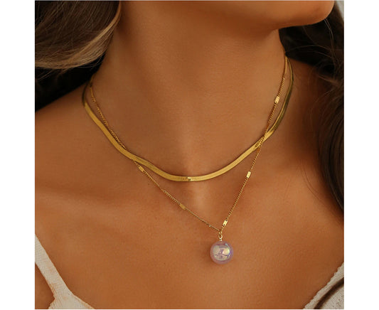 Women Necklace Individual Solid Color Lightweight Decorative Long-Lasting Luster Anti-Rust Imitation Pearl Decor Adjustable Lady Pendant Jewelry - Golden