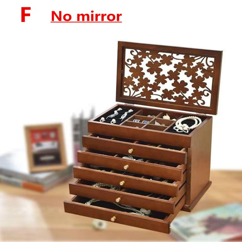 European 6 Floors Wood Jewelry Box Jewelry Display Casket / Earrings Ring Box /Jewelry Box Organizer /Case for Jewelry Gifts