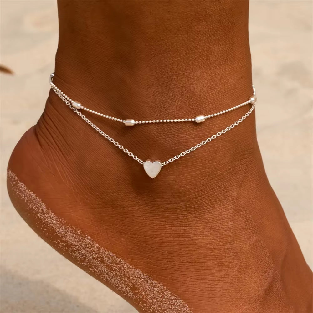 Female Heart Anklets Bracelet Sandals Foot Jewelry Leg New Anklets on Foot Bracelets for Women Leg Chain Jewelry Accessories