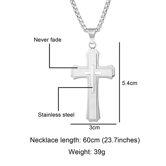 Christian Jesus Cross Pendant Necklace Stainless Steel Multilayer Crucifix Collares for Men Jewelry High Quality