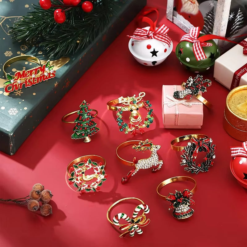 9 Pieces Christmas Napkin Rings Set Metal Christmas Napkin Holder Christmas Tree Napkin Ring Decor