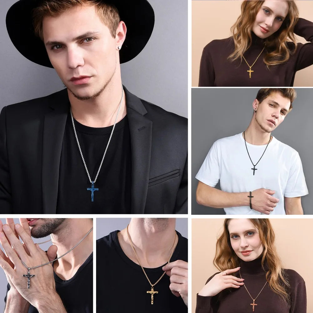 Crucifix Cross Pendant Stainless Steel Necklace for Women Men Faith Necklace Fashion Religious Jewelry Free Shipping