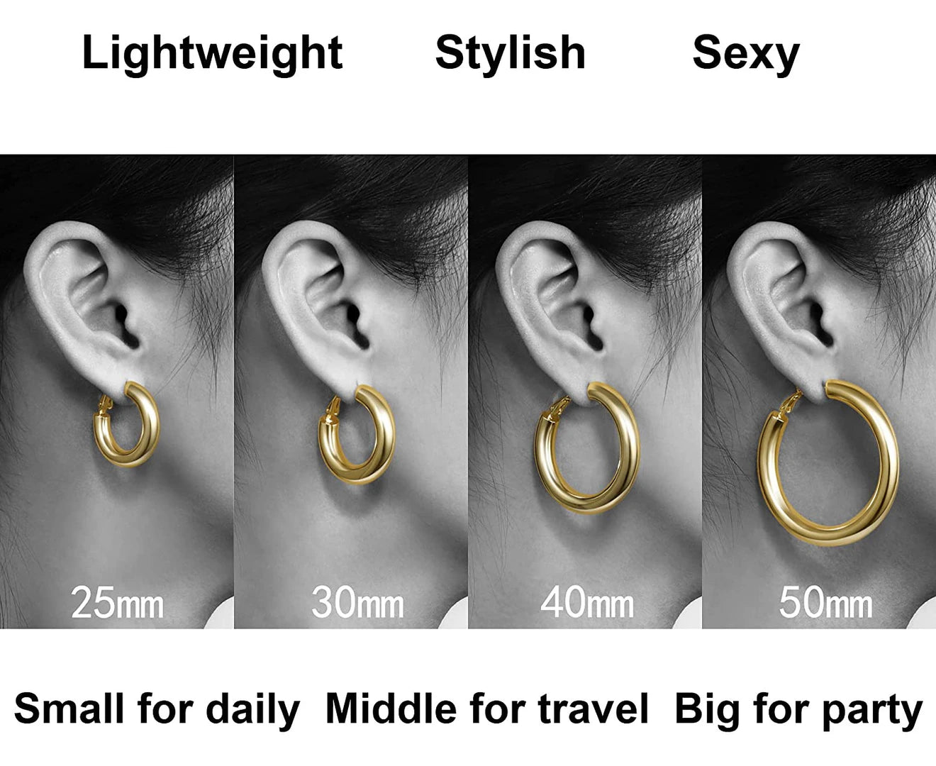 Thick Hoop Earrings Howllow 14K Gold Plated Gold Hoops for Women