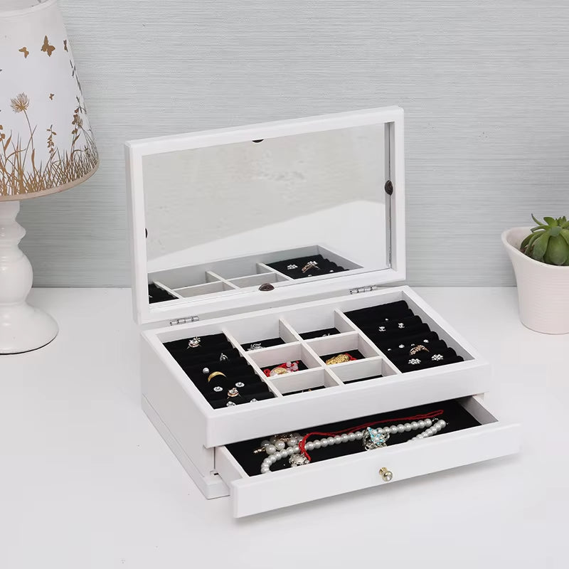 6 Layers Wooden Jewelry Box Jewelry Display Casket Earrings Ring Boxes Jewelry Organizer Gift Box White/Brown