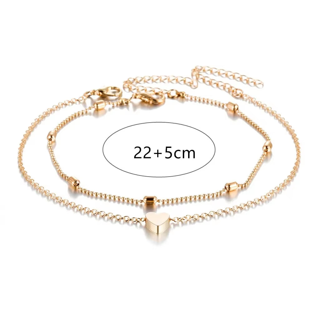 Female Heart Anklets Bracelet Sandals Foot Jewelry Leg New Anklets on Foot Bracelets for Women Leg Chain Jewelry Accessories