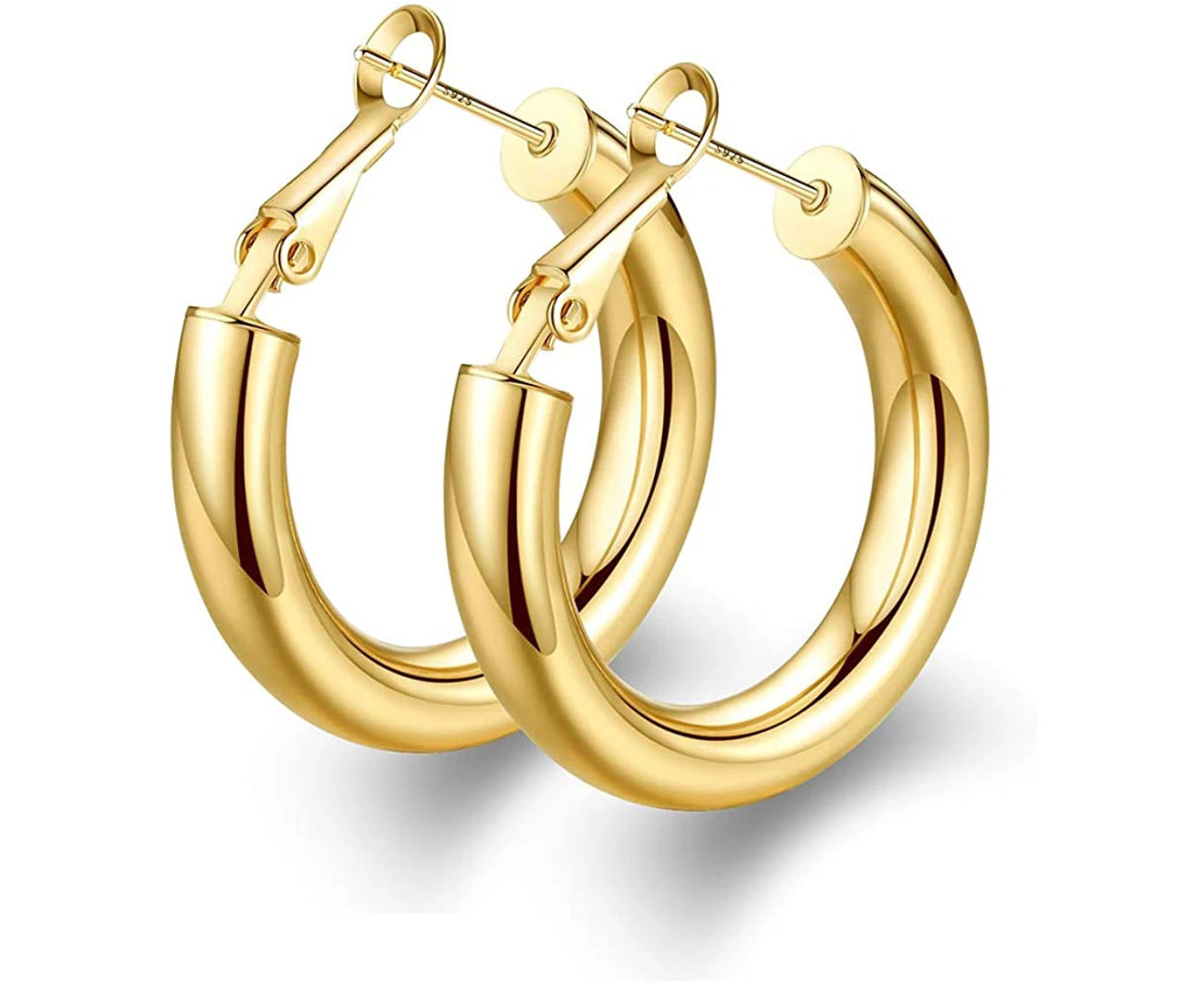 Thick Hoop Earrings Howllow 14K Gold Plated Gold Hoops for Women